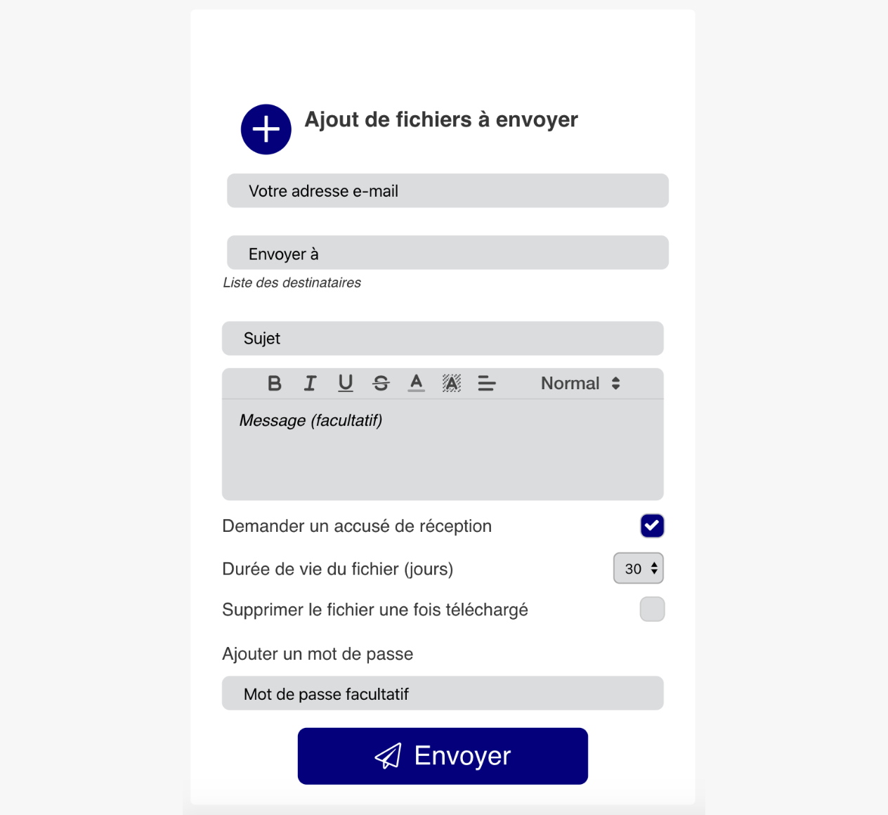 Plateforme d'envoi de fichiers en un bloc