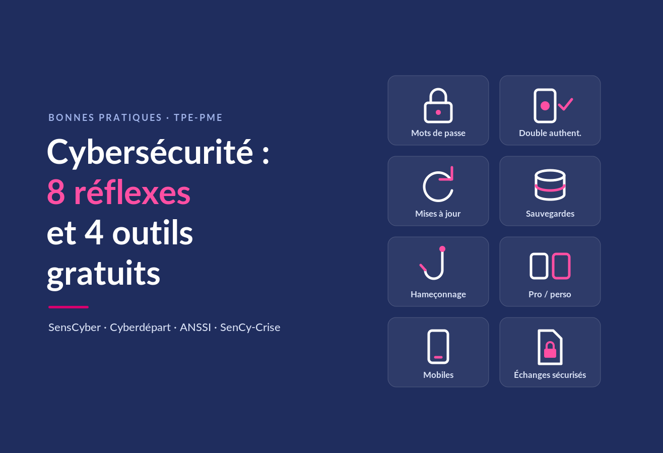 Bonnes pratiques cybersécurité en TPE-PME : 8 réflexes et 4 outils officiels gratuits